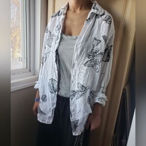 Women's 100% Linen Button Up Shirt Sea/ Fish Made In Italy